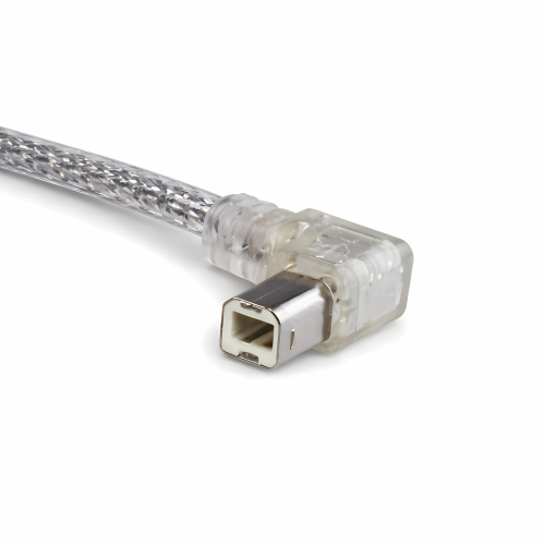 Cabo USB 2.0 A para B, angulado à direita, transparente, AWG 28/24, 2,00 m